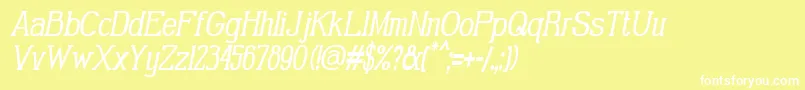 GabrielSerifCondensedItalic-Schriftart – Weiße Schriften auf gelbem Hintergrund