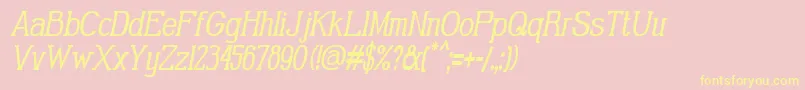 GabrielSerifCondensedItalic-Schriftart – Gelbe Schriften auf rosa Hintergrund