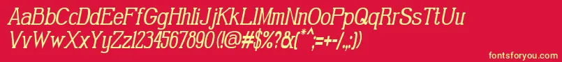 GabrielSerifCondensedItalic-Schriftart – Gelbe Schriften auf rotem Hintergrund