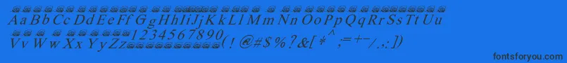 Ferretsrtopsitalics-Schriftart – Schwarze Schriften auf blauem Hintergrund