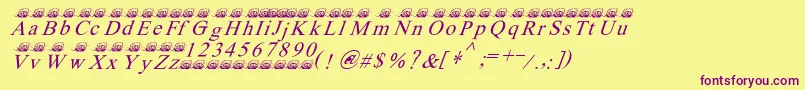 Czcionka Ferretsrtopsitalics – fioletowe czcionki na żółtym tle
