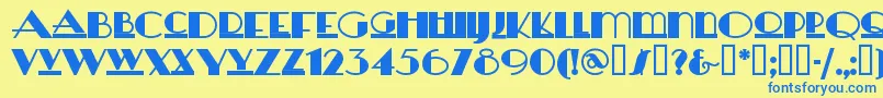 フォントHeras – 青い文字が黄色の背景にあります。