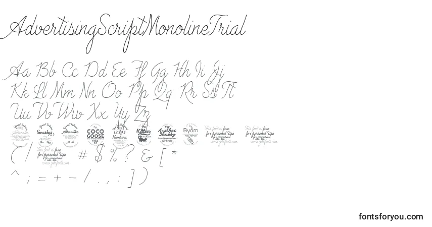 AdvertisingScriptMonolineTrial Font – alphabet, numbers, special characters