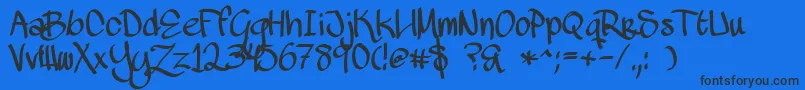 MawnsScript-Schriftart – Schwarze Schriften auf blauem Hintergrund