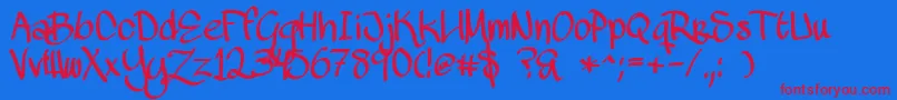 MawnsScript Font – Red Fonts on Blue Background