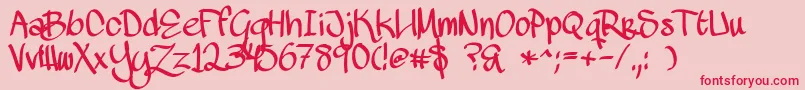 Fonte MawnsScript – fontes vermelhas em um fundo rosa