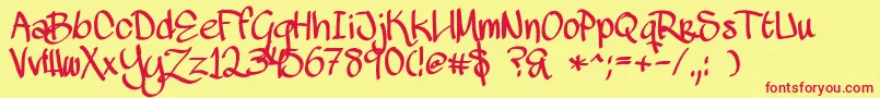 Czcionka MawnsScript – czerwone czcionki na żółtym tle