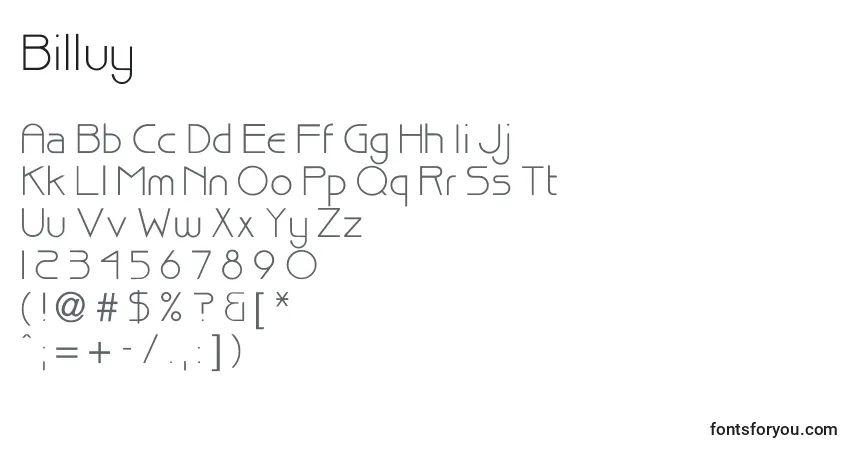Czcionka Billuy – alfabet, cyfry, specjalne znaki