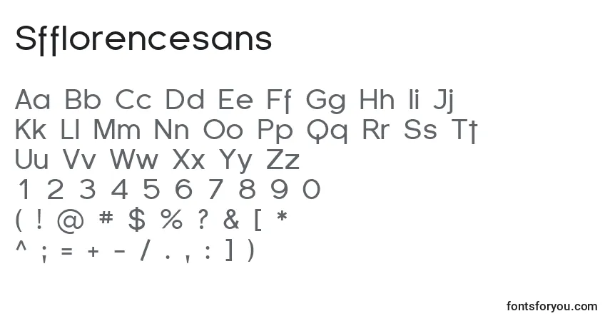 Czcionka Sfflorencesans – alfabet, cyfry, specjalne znaki