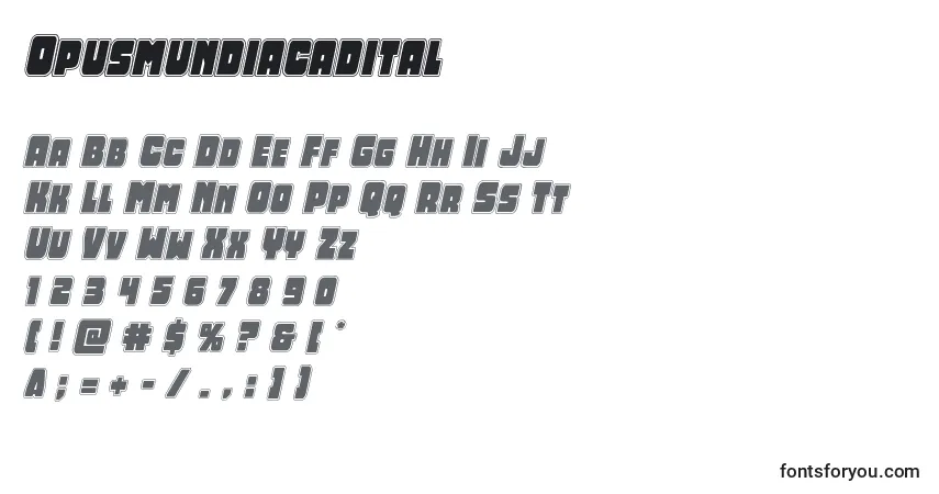 Czcionka Opusmundiacadital – alfabet, cyfry, specjalne znaki