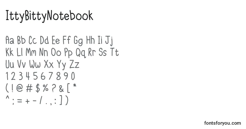 Шрифт IttyBittyNotebook – алфавит, цифры, специальные символы