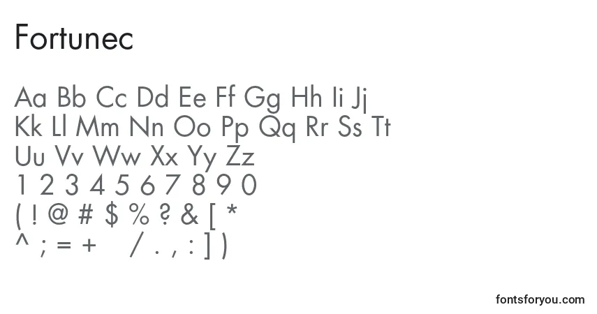 A fonte Fortunec – alfabeto, números, caracteres especiais