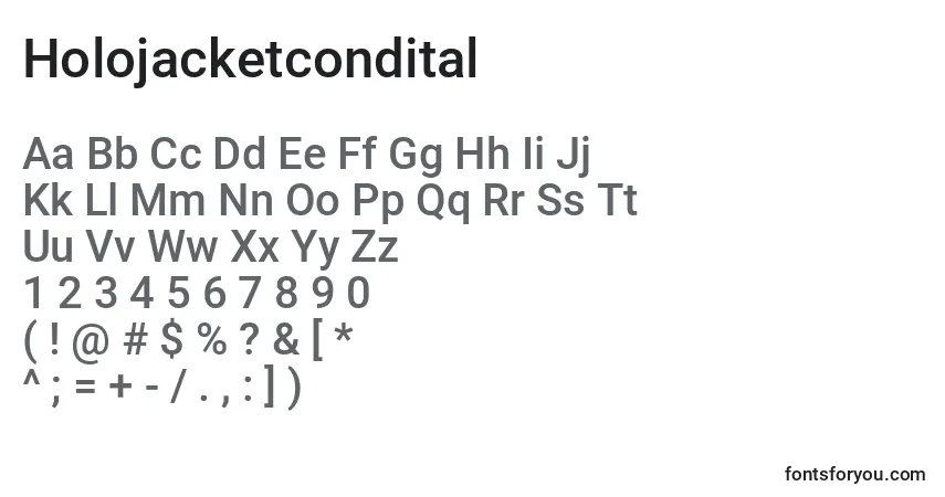 Czcionka Holojacketcondital – alfabet, cyfry, specjalne znaki