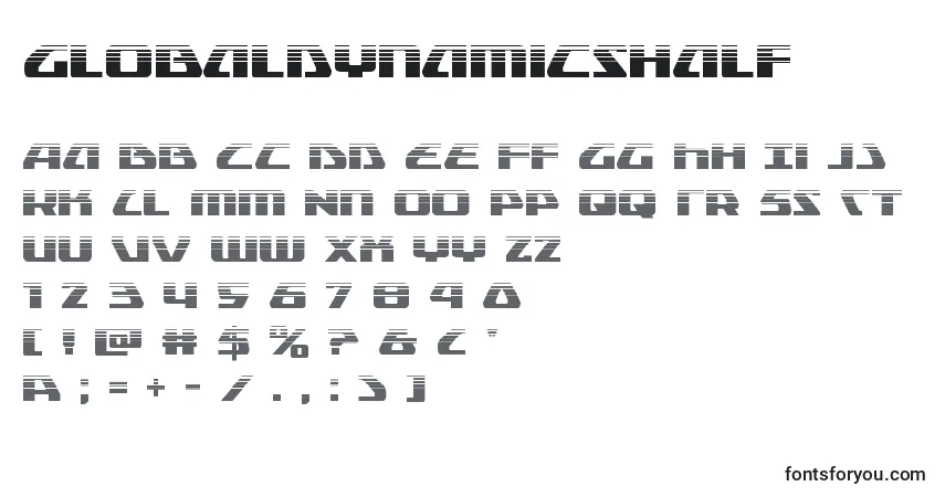 Czcionka Globaldynamicshalf – alfabet, cyfry, specjalne znaki