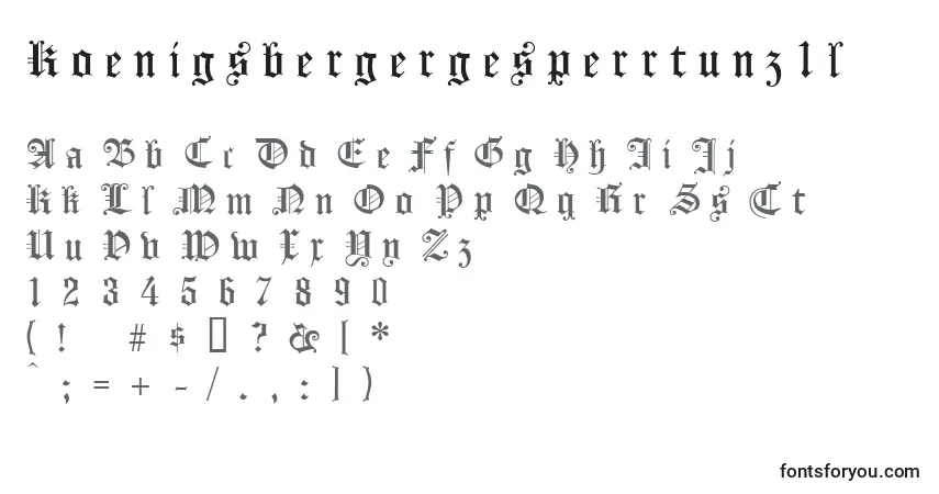 Czcionka Koenigsbergergesperrtunz1l – alfabet, cyfry, specjalne znaki