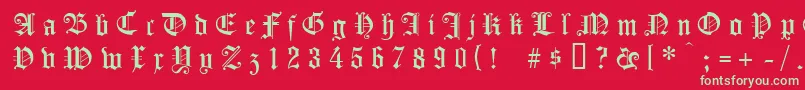 フォントKoenigsbergergesperrtunz1l – 赤い背景に緑の文字