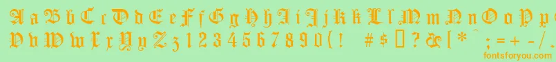 フォントKoenigsbergergesperrtunz1l – オレンジの文字が緑の背景にあります。