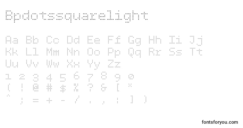 Schriftart Bpdotssquarelight – Alphabet, Zahlen, spezielle Symbole