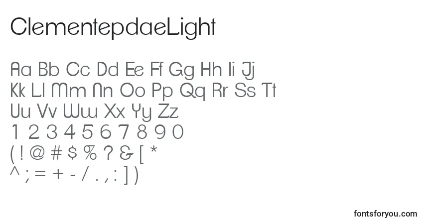 Schriftart ClementepdaeLight – Alphabet, Zahlen, spezielle Symbole