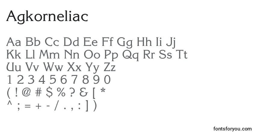 Czcionka Agkorneliac – alfabet, cyfry, specjalne znaki