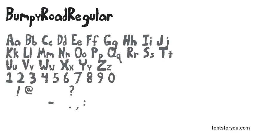 A fonte BumpyRoadRegular – alfabeto, números, caracteres especiais