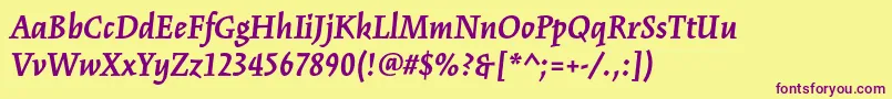 KinesisstdBolditalic-fontti – violetit fontit keltaisella taustalla