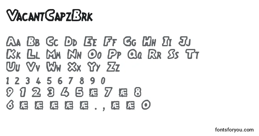 Czcionka VacantCapzBrk – alfabet, cyfry, specjalne znaki