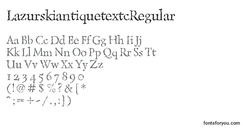 Czcionka LazurskiantiquetextcRegular – alfabet, cyfry, specjalne znaki