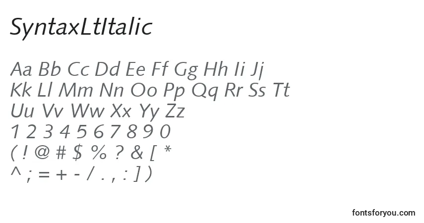Schriftart SyntaxLtItalic – Alphabet, Zahlen, spezielle Symbole