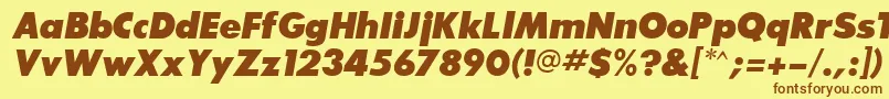 フォントBouganBlackSsiExtraBoldItalic – 茶色の文字が黄色の背景にあります。