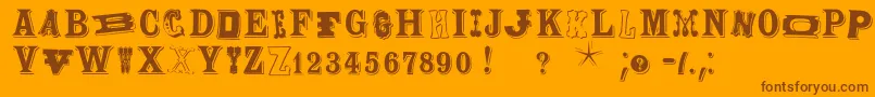 Woodtypesmk-Schriftart – Braune Schriften auf orangefarbenem Hintergrund