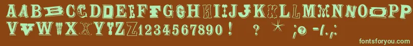 Woodtypesmk-fontti – vihreät fontit ruskealla taustalla