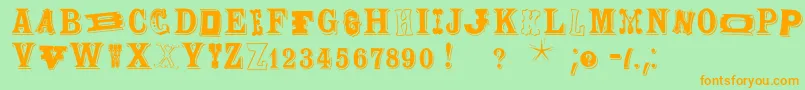 Woodtypesmk-Schriftart – Orangefarbene Schriften auf grünem Hintergrund