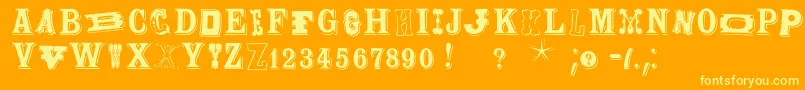 Woodtypesmk-Schriftart – Gelbe Schriften auf orangefarbenem Hintergrund