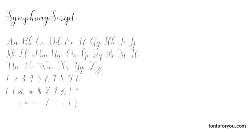 Fuente SymphonyScript - alfabeto, números, caracteres especiales