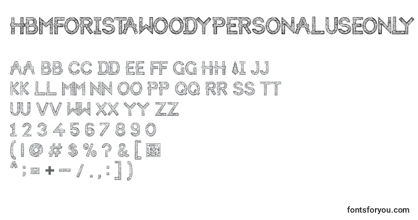 Czcionka HbmForistaWoodyPersonalUseOnly – alfabet, cyfry, specjalne znaki