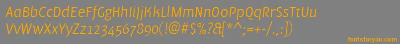 フォントPfmuseLightitalic – オレンジの文字は灰色の背景にあります。