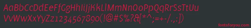 Fonte PfmuseLightitalic – fontes vermelhas em um fundo preto