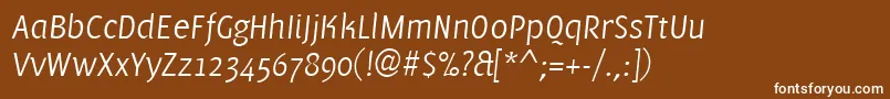 PfmuseLightitalic-Schriftart – Weiße Schriften auf braunem Hintergrund