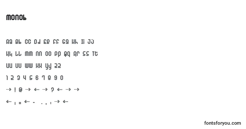 Czcionka Monob – alfabet, cyfry, specjalne znaki
