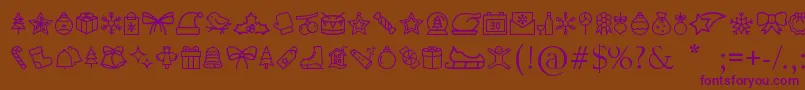 Czcionka MerryChristmasGo – fioletowe czcionki na brązowym tle
