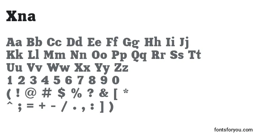 Schriftart Xna – Alphabet, Zahlen, spezielle Symbole