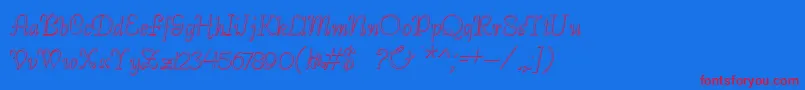 BernardoBeveled-Schriftart – Rote Schriften auf blauem Hintergrund