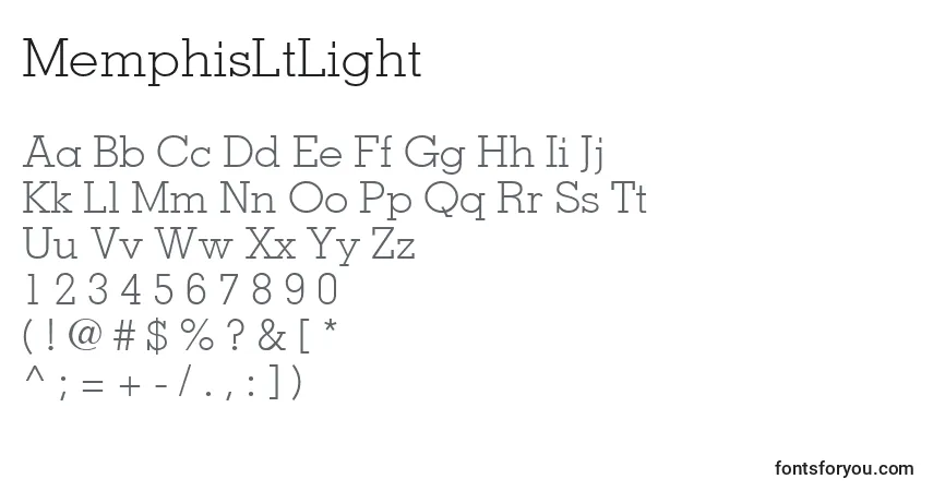 A fonte MemphisLtLight – alfabeto, números, caracteres especiais