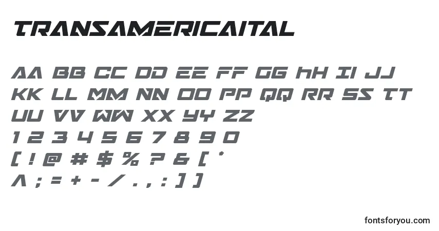 A fonte Transamericaital – alfabeto, números, caracteres especiais