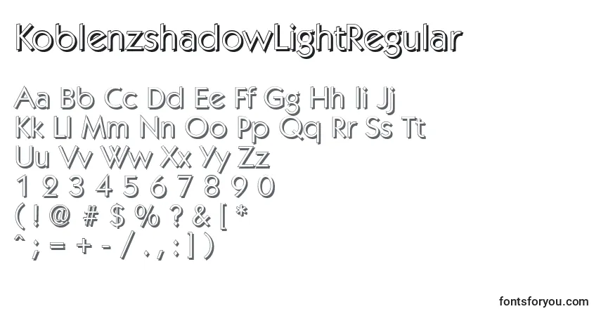 Schriftart KoblenzshadowLightRegular – Alphabet, Zahlen, spezielle Symbole