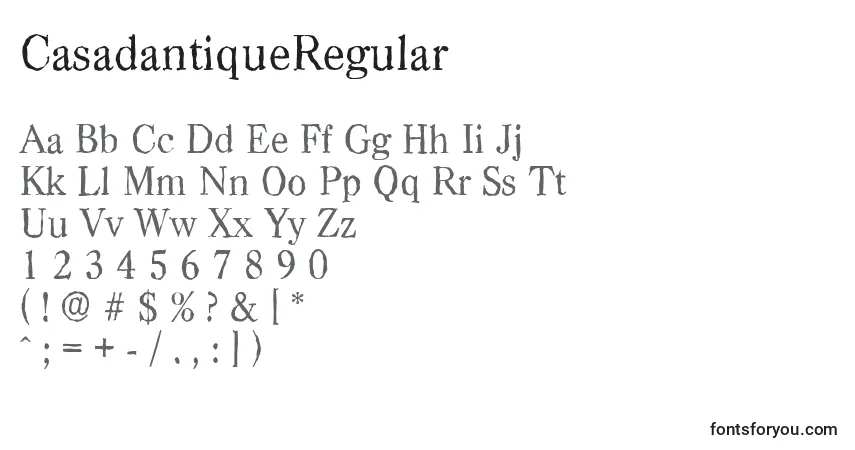 Schriftart CasadantiqueRegular – Alphabet, Zahlen, spezielle Symbole