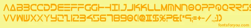 フォントTeleMarinesCondensedBold – オレンジの文字が黄色の背景にあります。