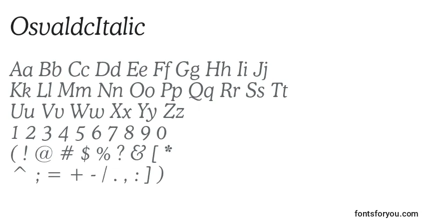 OsvaldcItalic-fontti – aakkoset, numerot, erikoismerkit