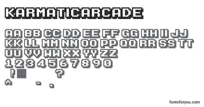 Czcionka KarmaticArcade – alfabet, cyfry, specjalne znaki